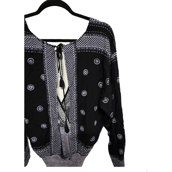 Free People Intimately On Board Boho Lace Body Suit Black Purple Size Large - Picture 6 of 11